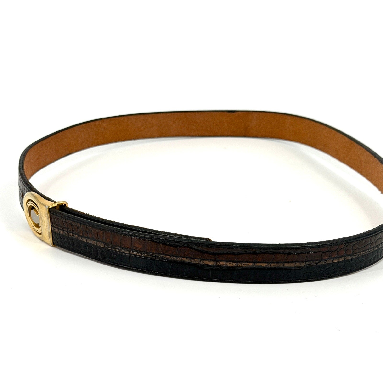 Vintage 80s Pierre Cardin Black Brown Croc Genuine Leather Belt
