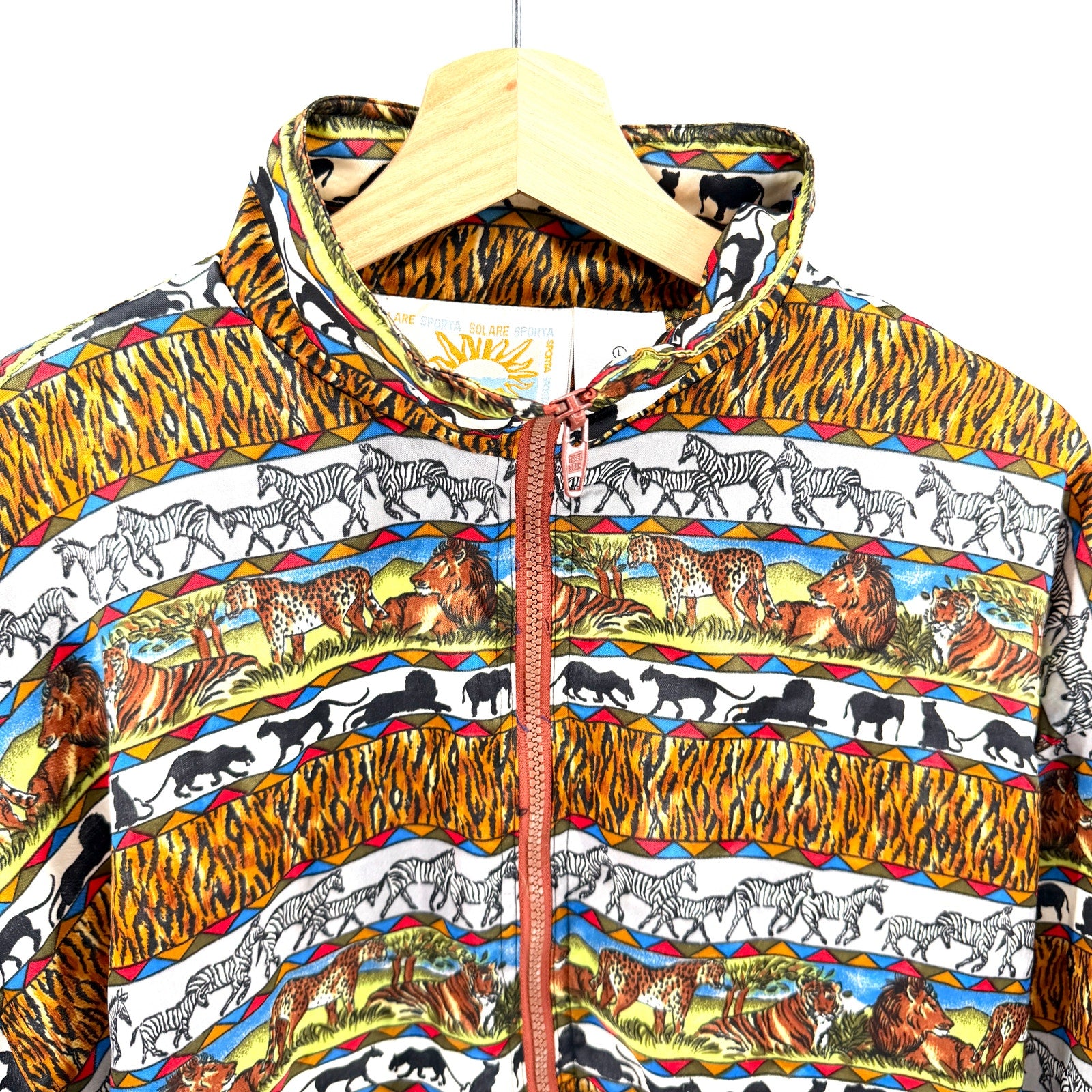 Vintage 90s Solare Sporta Multicolor Safari Graphic Zip Up Track Jacket