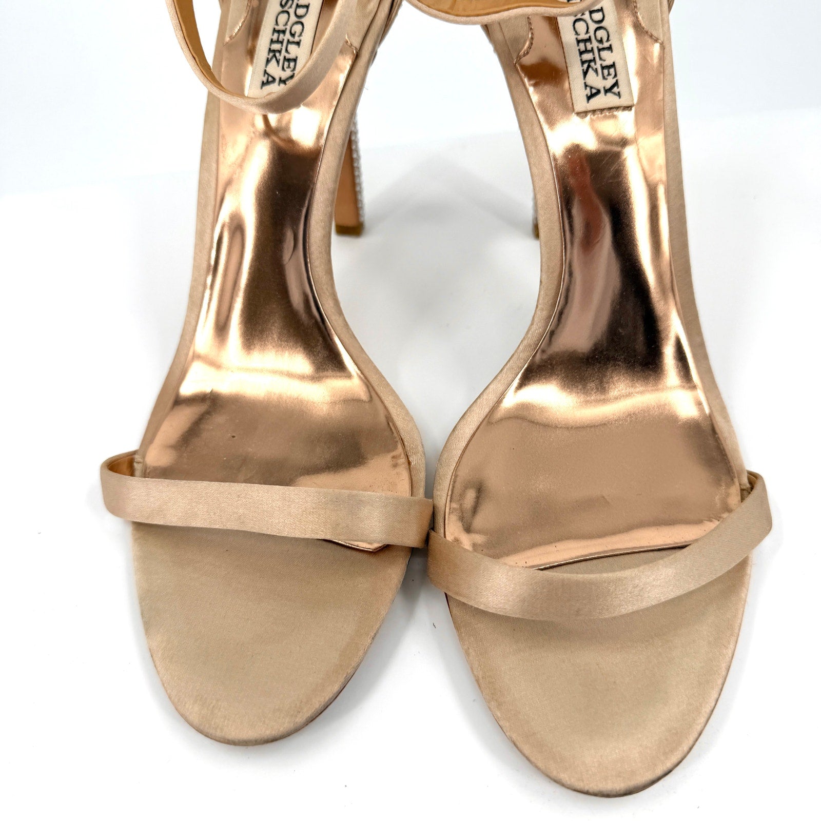 Badgley Mischka Rose Gold Strappy Crystal Encrusted Stiletto Heels