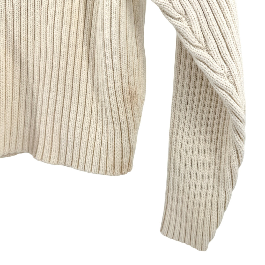 Vintage Y2K Ann Taylor Cream 100% Cotton Ribbed Crop Top Turtleneck Sweater