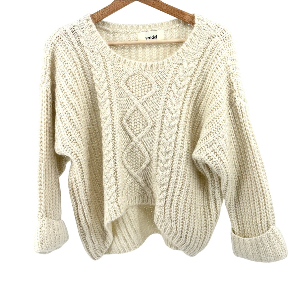 Snidel Ivory Chunky Cable Knit Cropped Dolman Sleeve Sweater