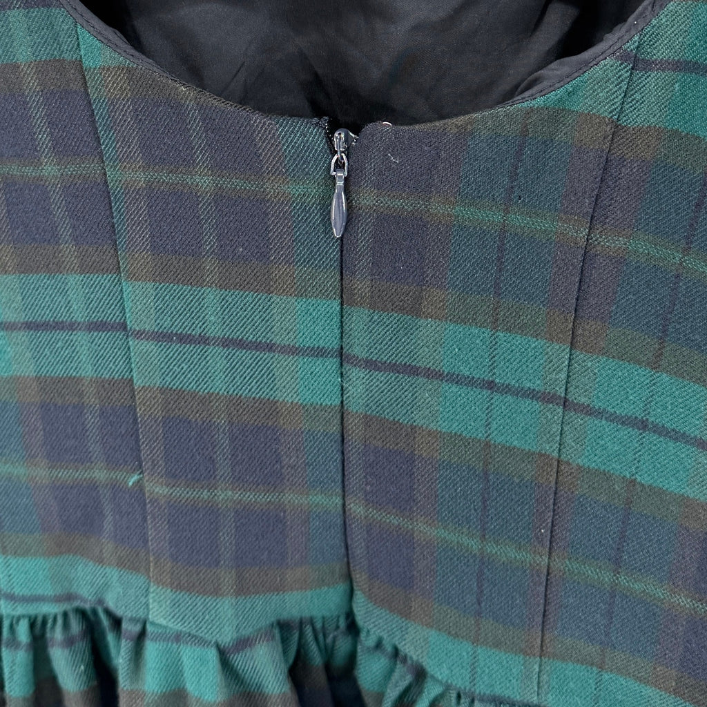 Avec Les Filles Green Navy Blue Plaid Tartan Sweetheart Mini Dress