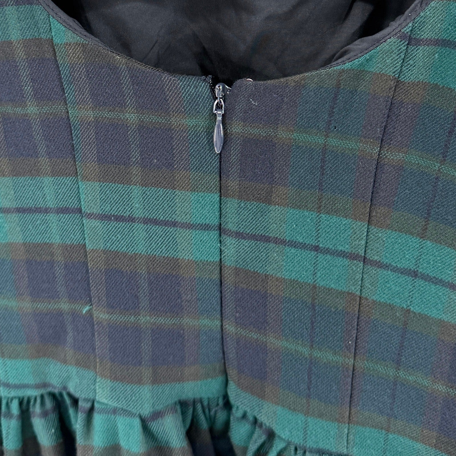 Avec Les Filles Green Navy Blue Plaid Tartan Sweetheart Mini Dress
