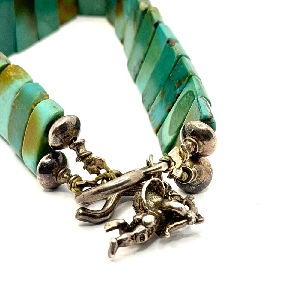 Vintage 90s Genuine Turquoise Slab Cupid Charm Toggle Bracelet