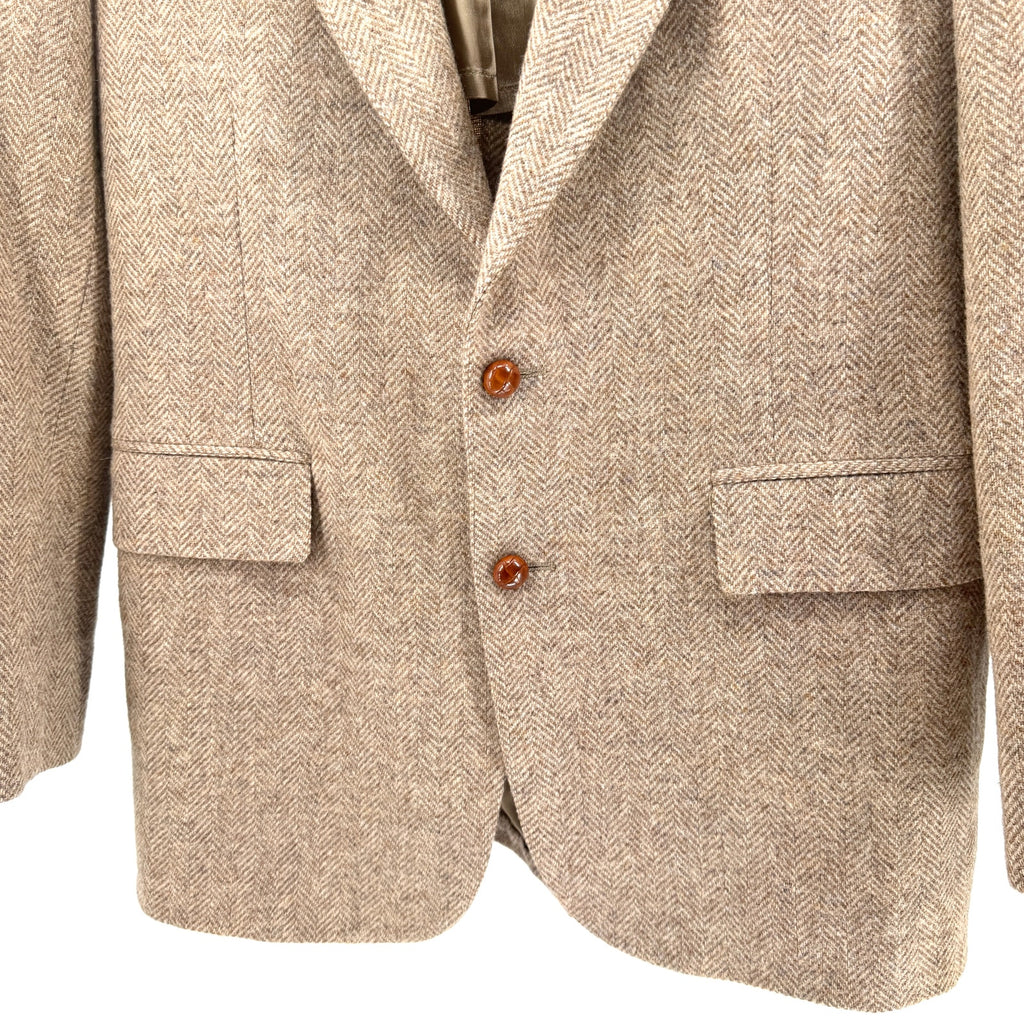 Vintage 80s Anderson Little Tan 100% Wool Herringbone Tweed Blazer Jacket
