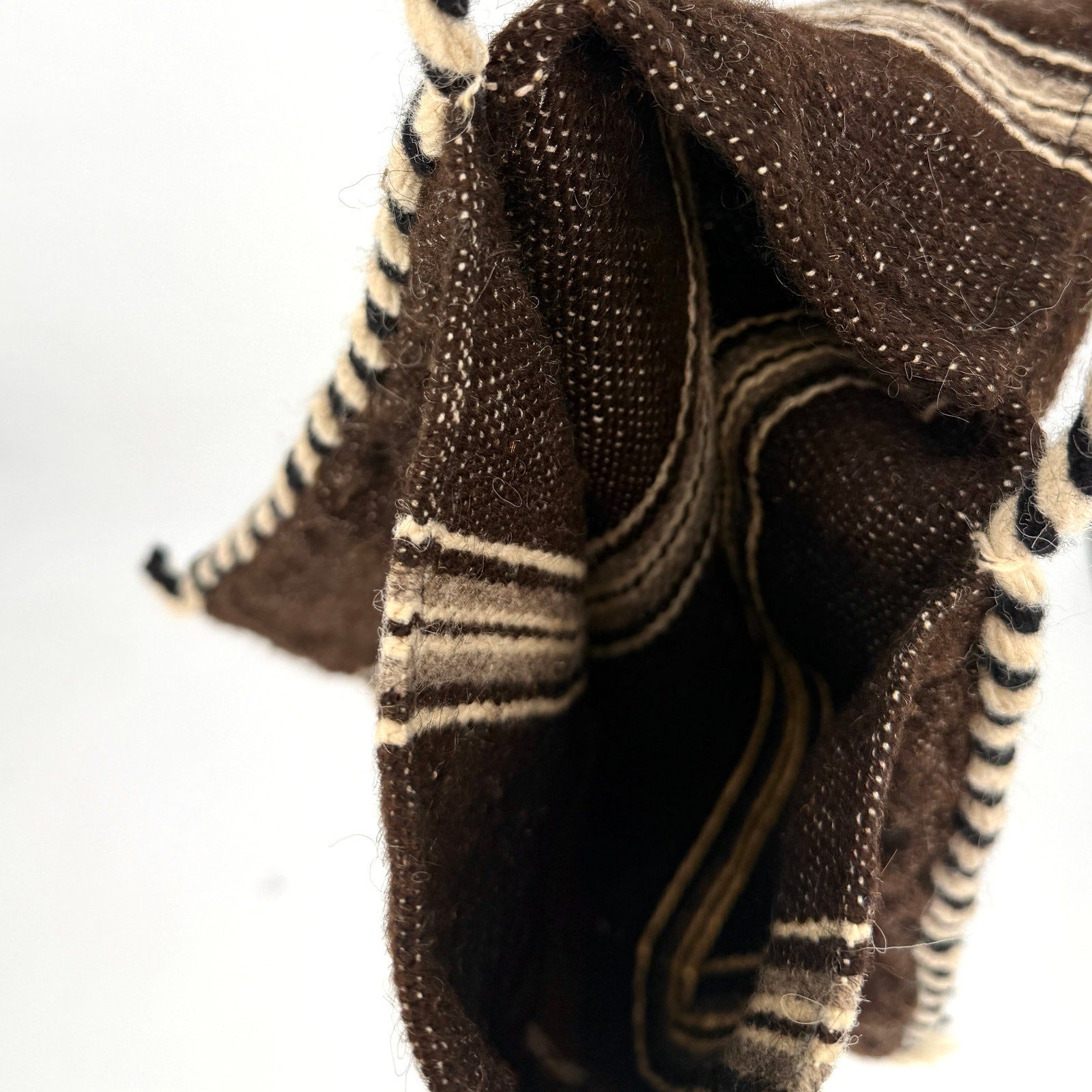 Vintage 90s Peruvian Brown Wool Woven Llama Motif Shoulder Bag