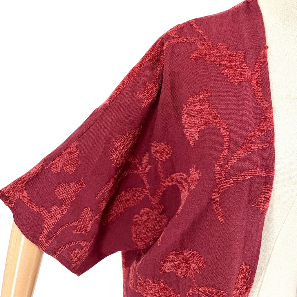 Chico's Maroon Burnout Floral Fringe Ruana Kimono