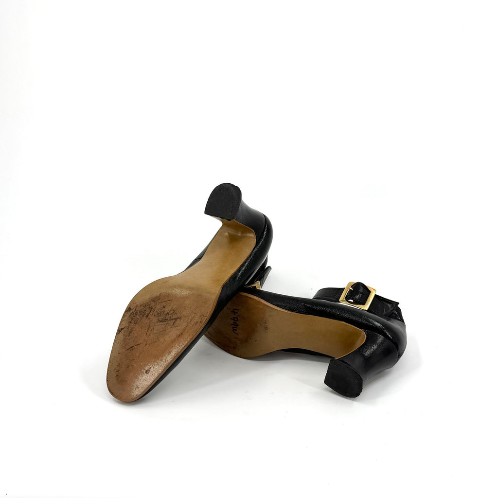 Vintage 90s Gino & Salvatore Black Leather Glam Block Heel Mary Jane Pumps