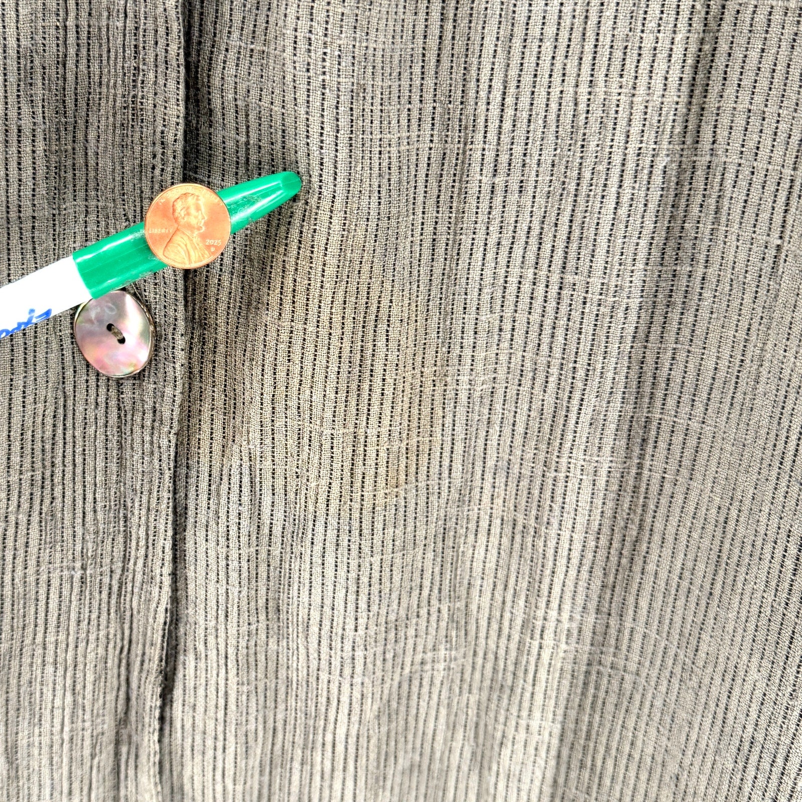Vintage 80s Pebble Rayon Sage Green Striped Iridescent Button Duster Jacket