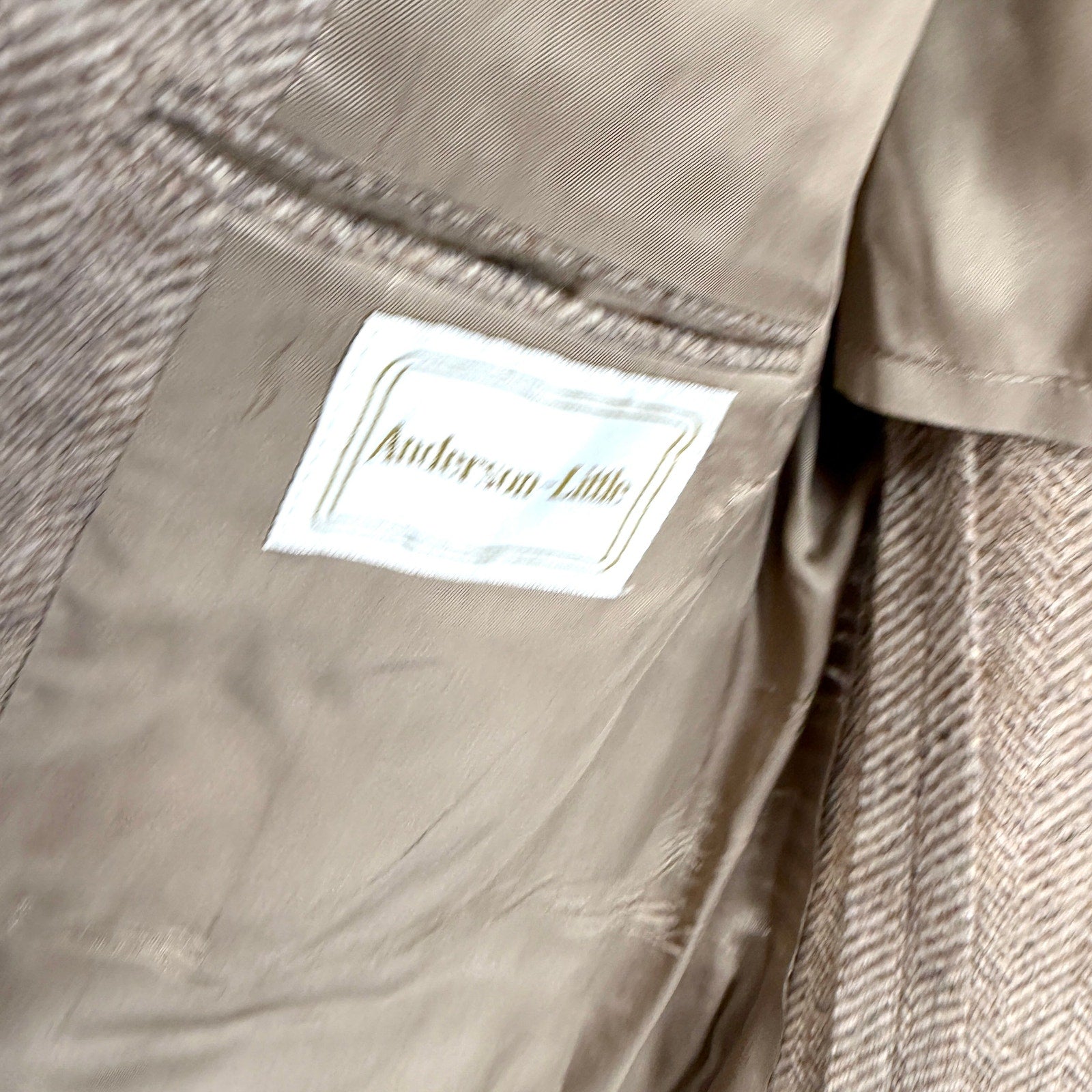 Vintage 80s Anderson Little Tan 100% Wool Herringbone Tweed Blazer Jacket