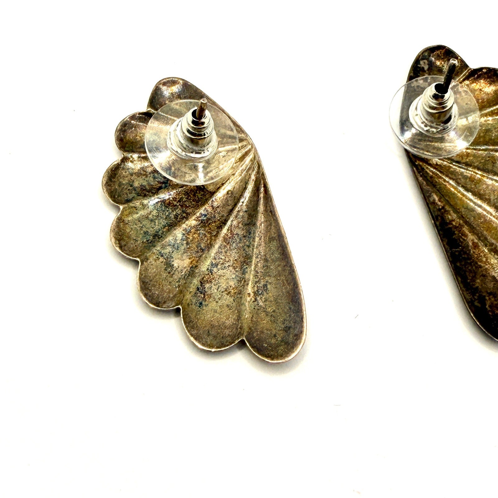 Vintage 90s Sterling Silver Fluted Fan Wing Stud Earrings