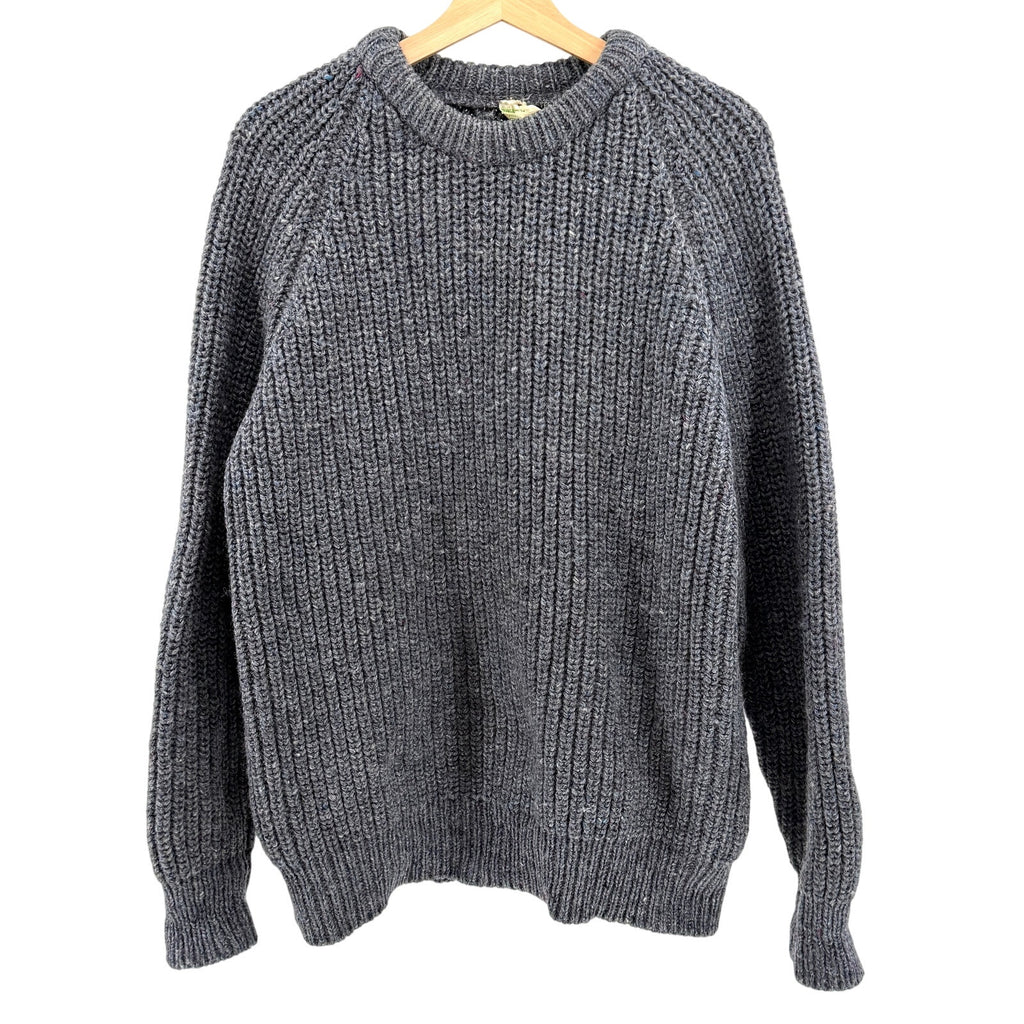 Vintage 80s Irish Trag Knitwear Blue Slate Grey 100% Wool Sweater