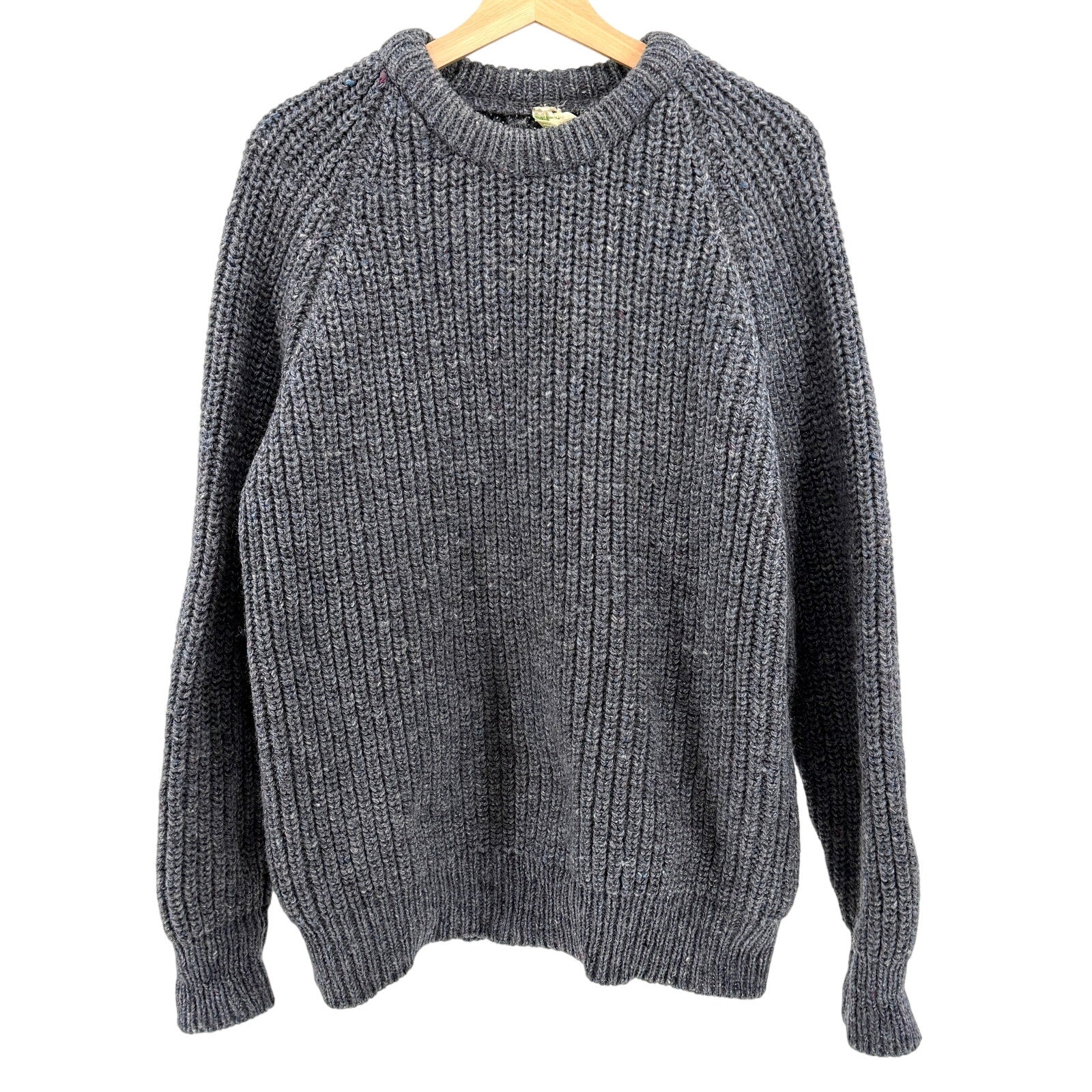 Vintage 80s Irish Trag Knitwear Blue Slate Grey 100% Wool Sweater