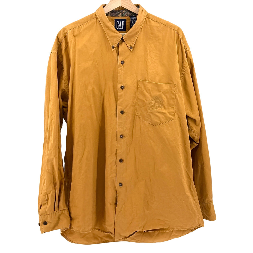 Vintage 90s Gap Yellow Ocher 100% Cotton Button Down Shirt
