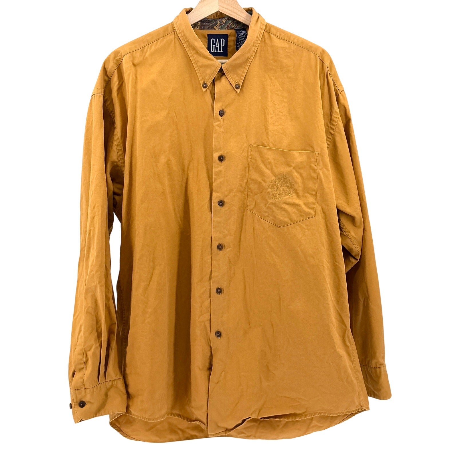 Vintage 90s Gap Yellow Ocher 100% Cotton Button Down Shirt