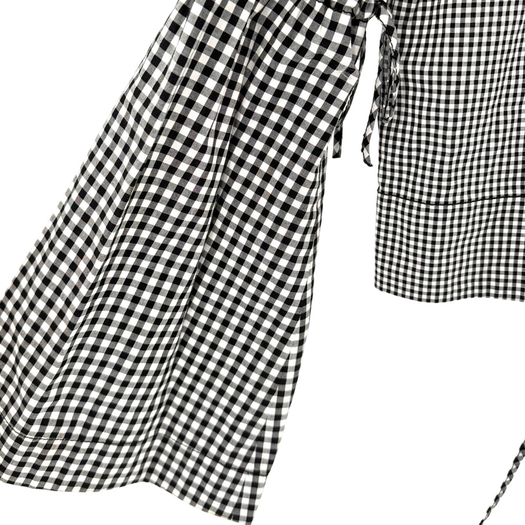 Derek Lam 10 Crosby Black White Gingham 100% Cotton Tie Detail Blouse