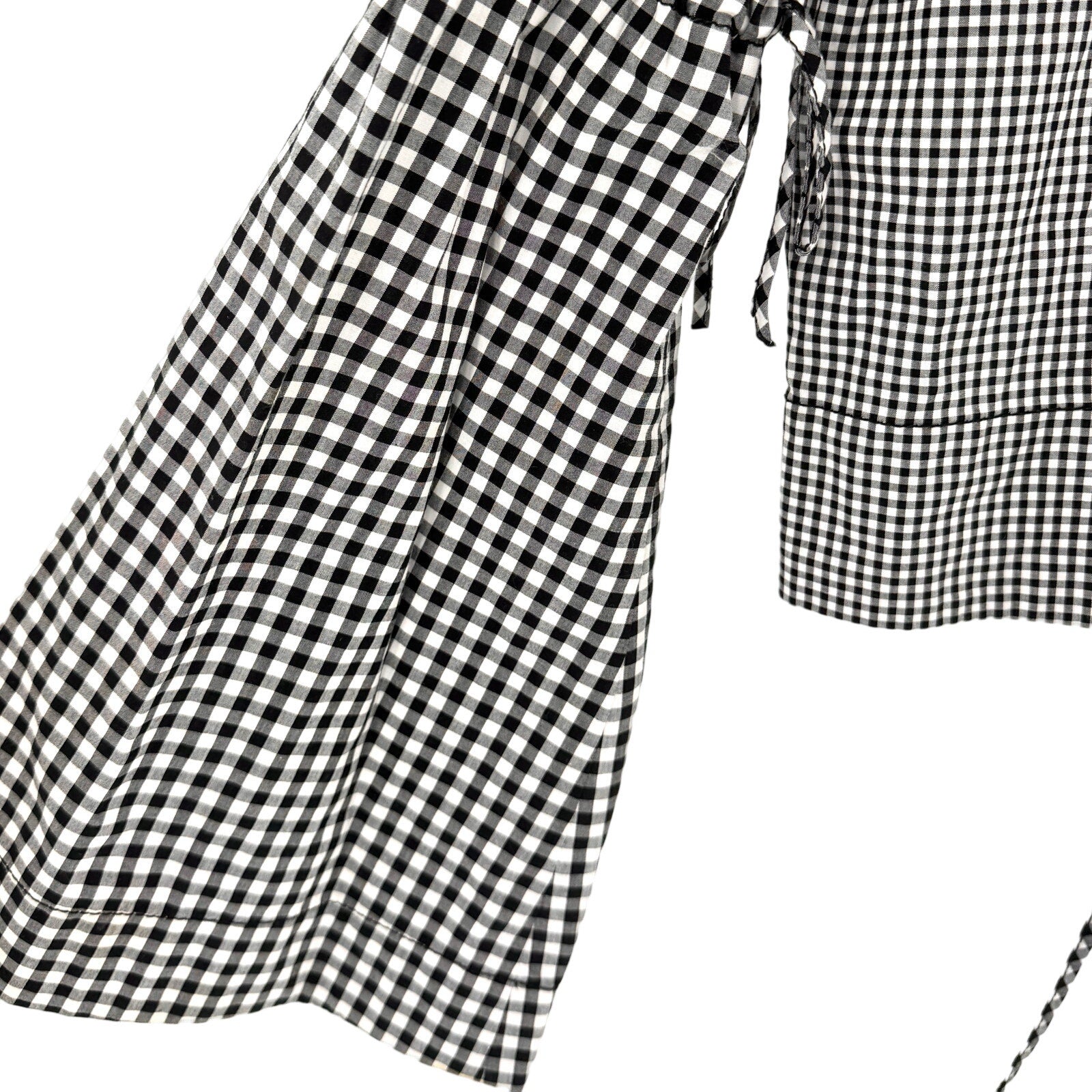 Derek Lam 10 Crosby Black White Gingham 100% Cotton Tie Detail Blouse