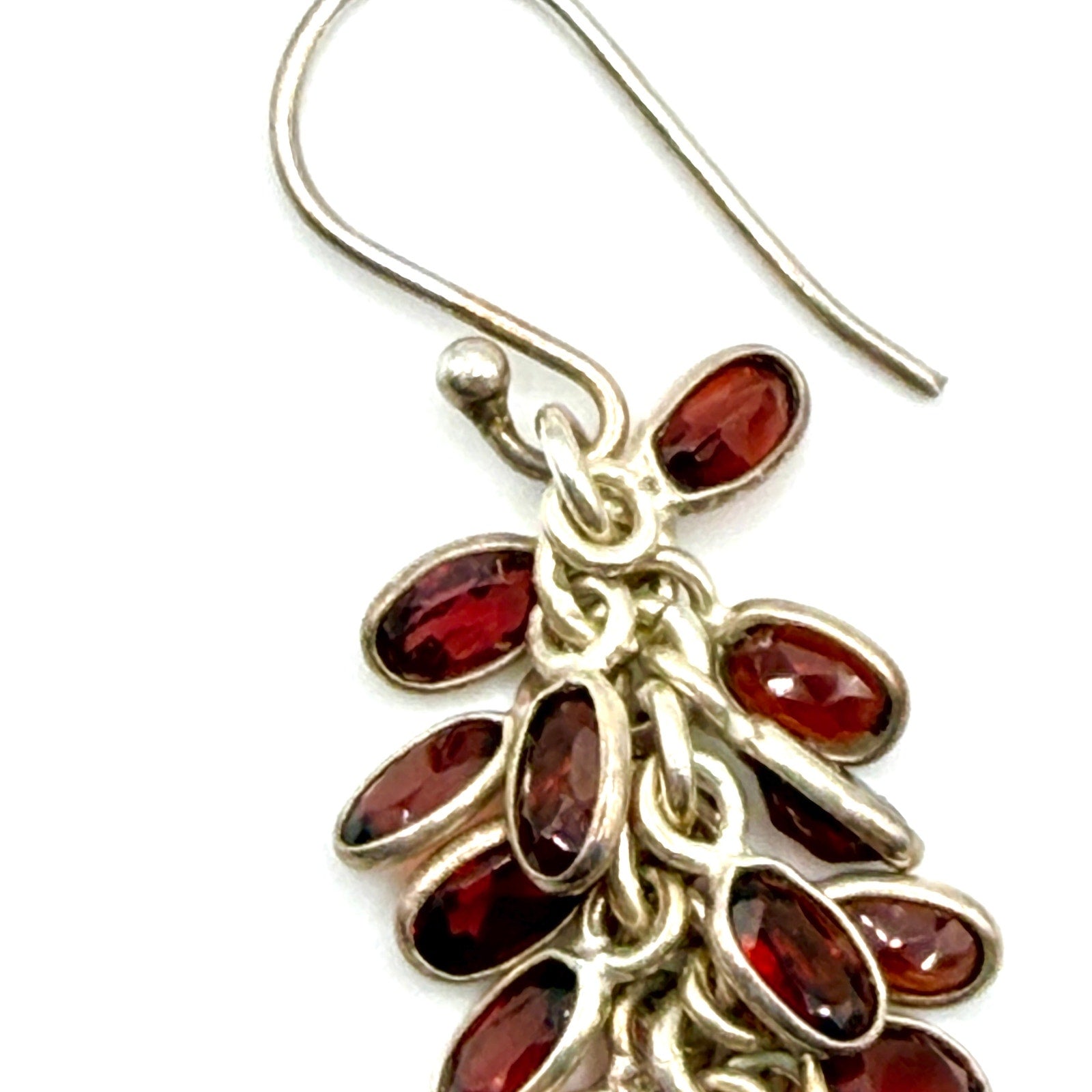 Vintage 90s Garnet Red Sterling Silver Bohemian Cascade Dangle Earrings