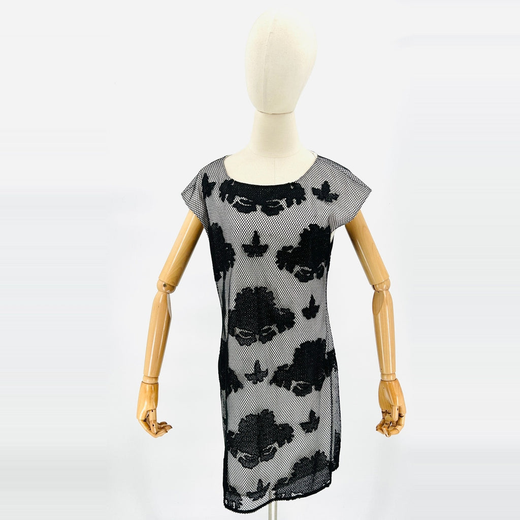 Sachin & Babi Black Sheer Lace Mesh Appliqué Shift Dress