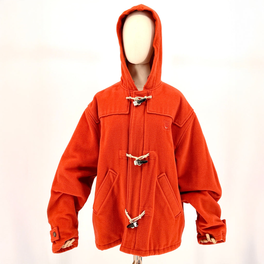 Vintage 80s/90s Caroche Harvest Orange Wool Blend Hooded Toggle Duffle Coat