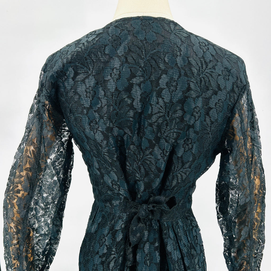 Vintage 90s M.P.H. Black Lace Romantic Button Front Long Sleeve Maxi Dress