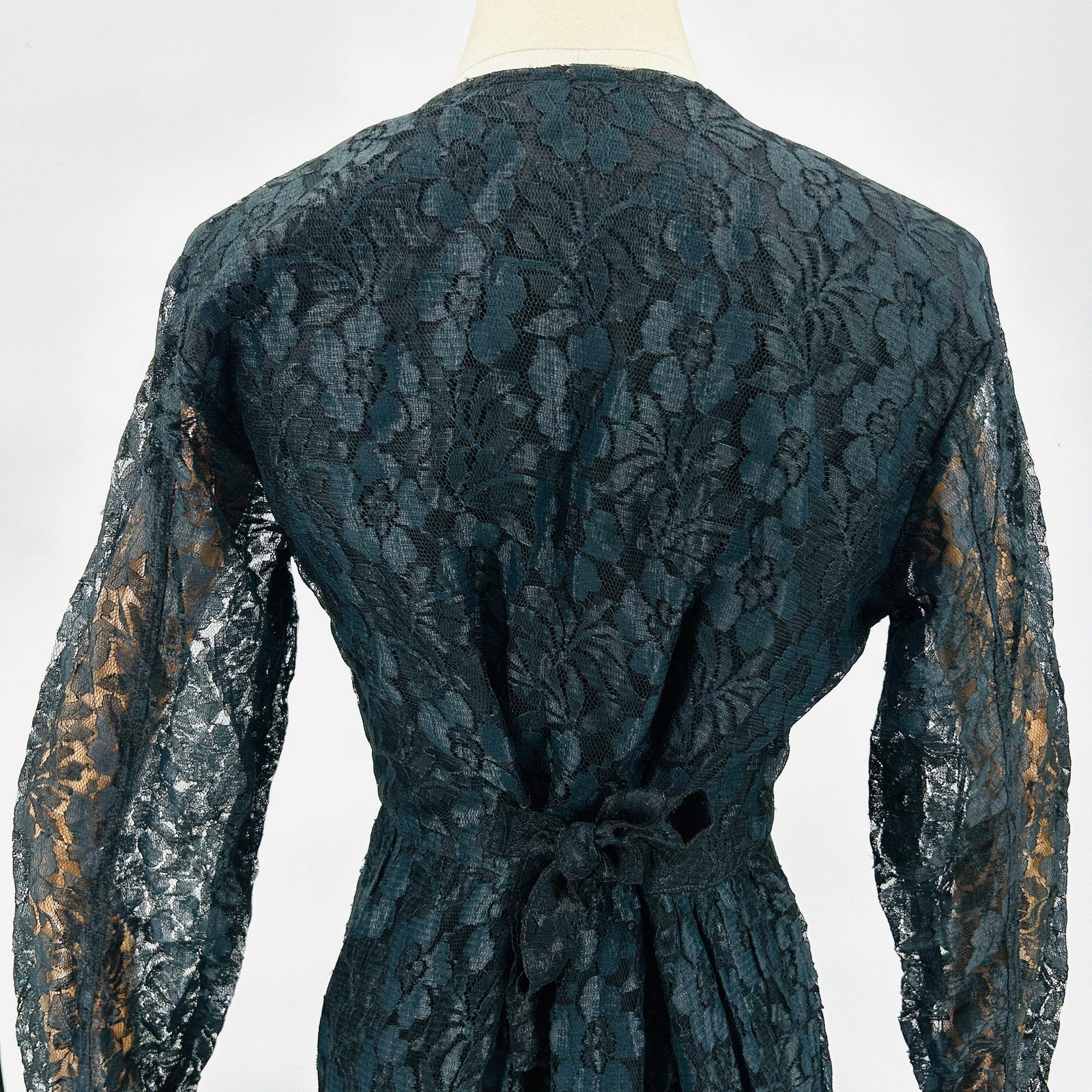 Vintage 90s M.P.H. Black Lace Romantic Button Front Long Sleeve Maxi Dress