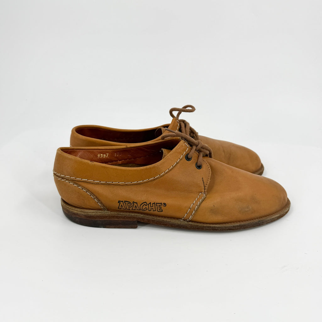 Vintage 80s Apache Ochre Tan Genuine Leather Lace Up Oxford Shoes
