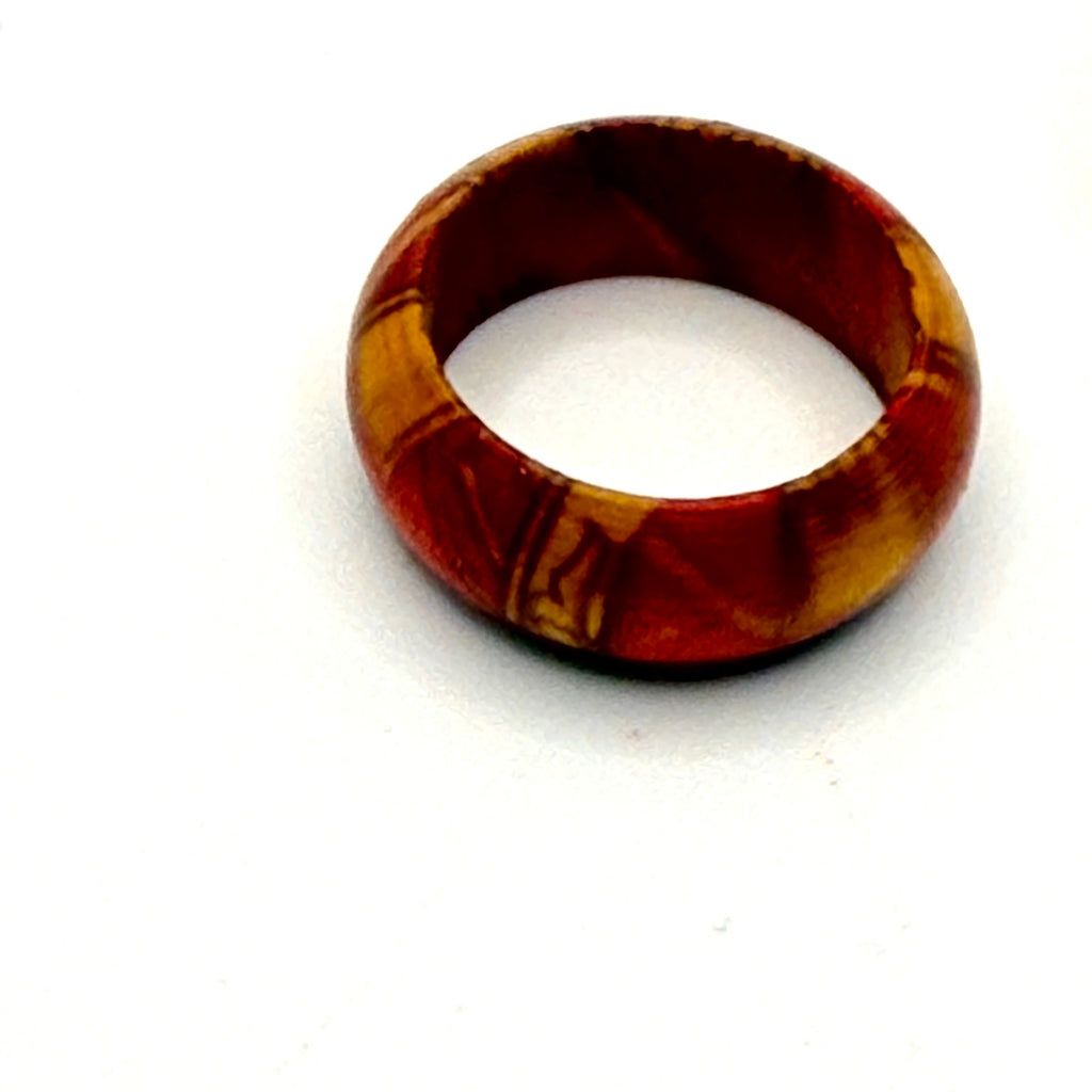 Vintage Villager Red Yellow Wooden Statement Band Ring