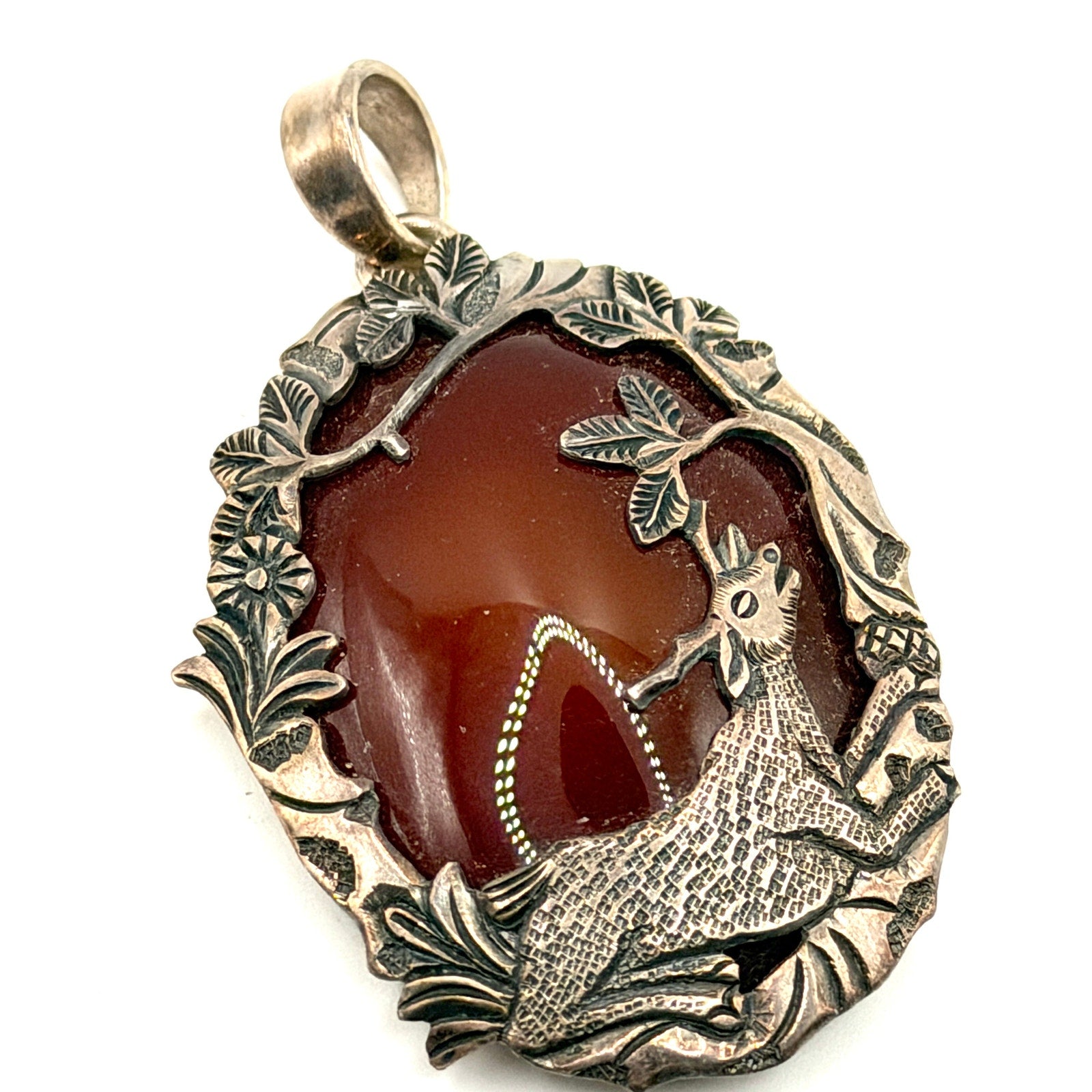 Vintage 90s Red Carnelian Sterling Silver Woodland Deer Overlay Pendant