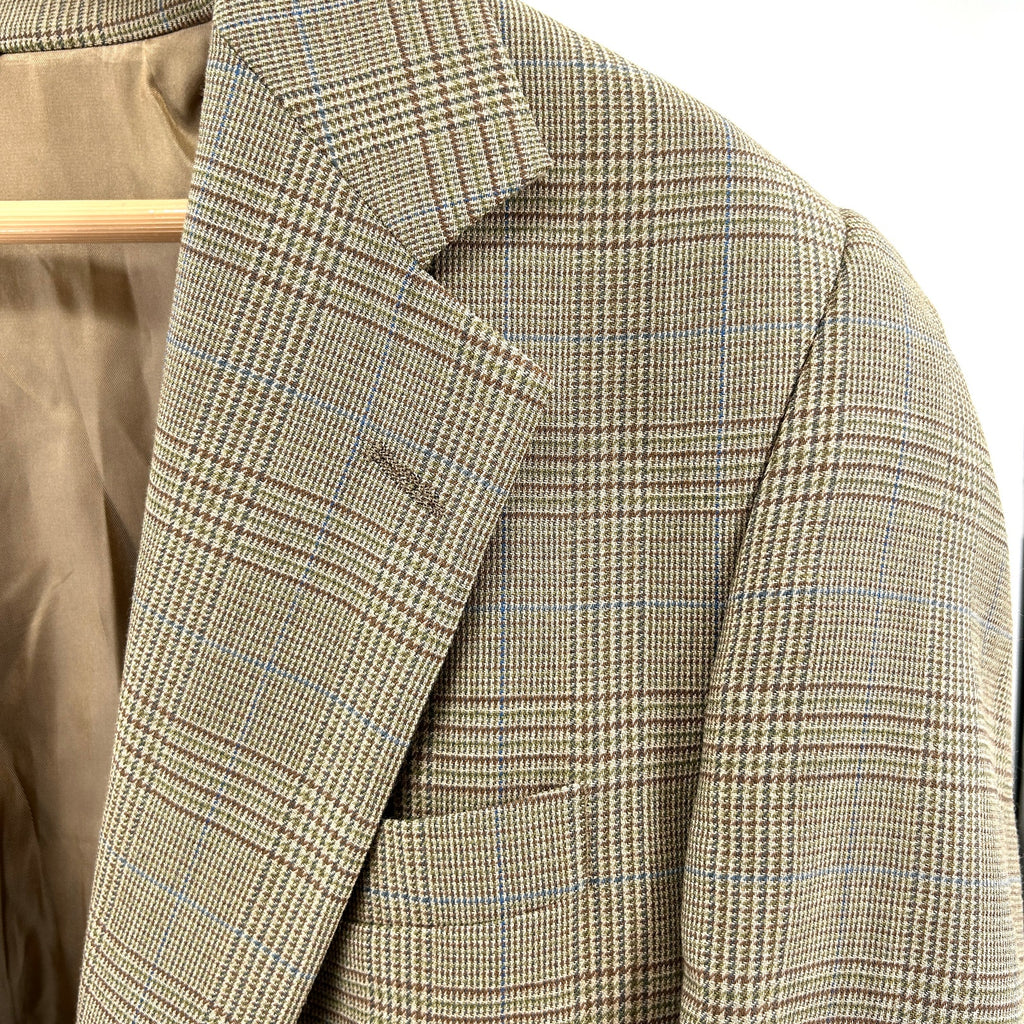 Vintage 90s Burberry Tan Wool Plaid Classic Tailored Blazer