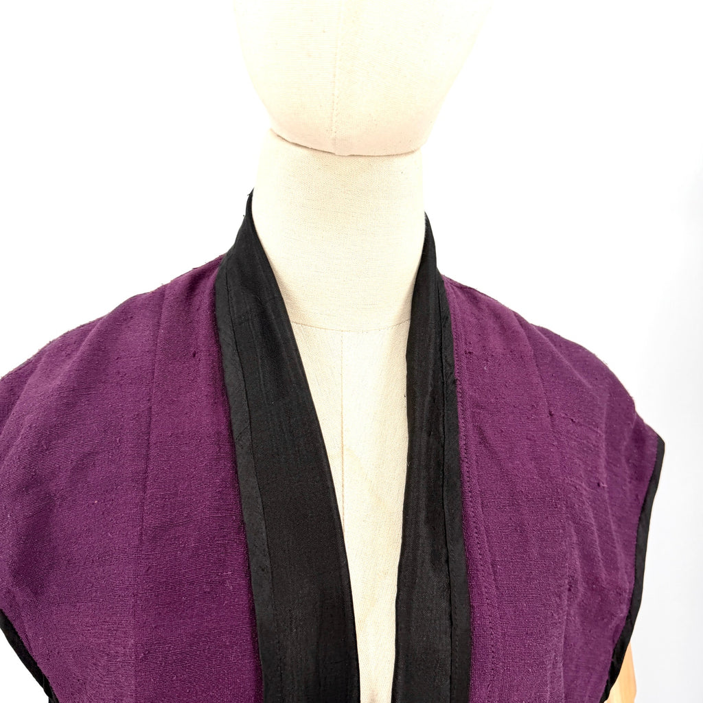 Vintage Eggplant Purple 100% Silk Sleeveless Duster Kimono