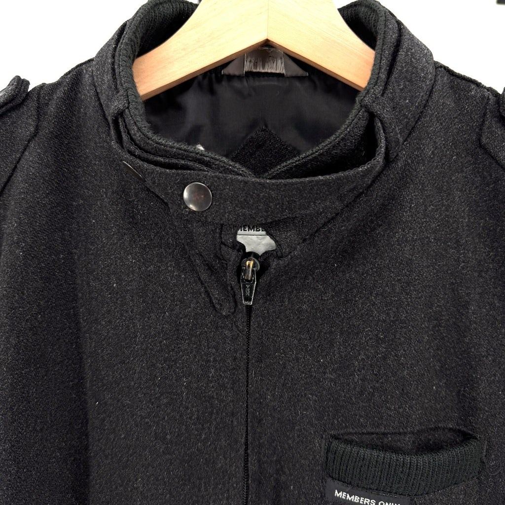 Vintage 80s Members Only Charcoal Wool Blend Iconic Racer Bomber Jacket