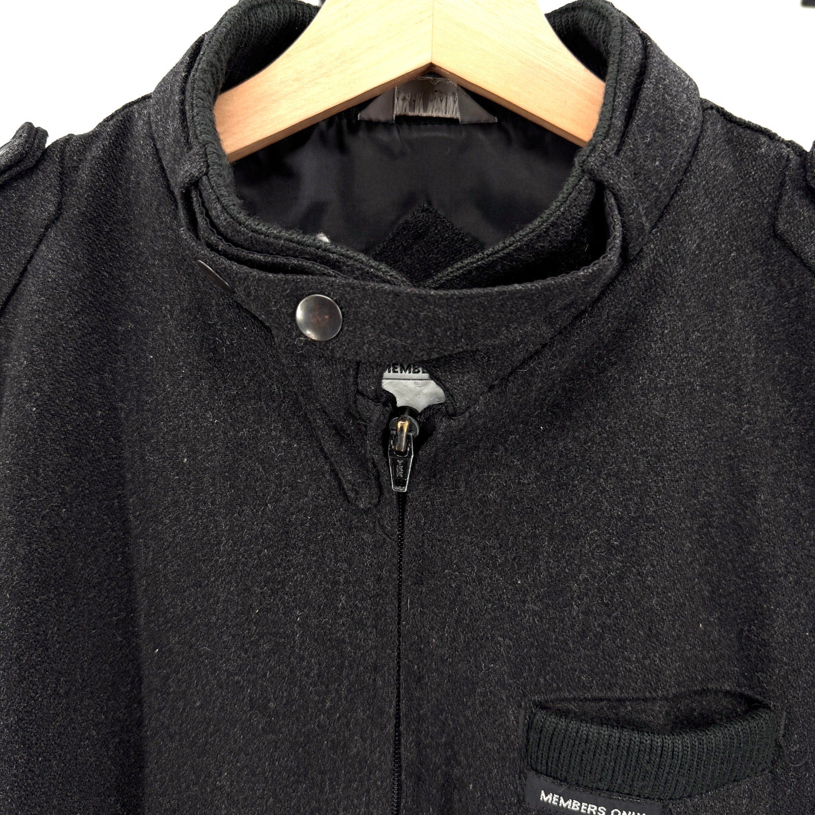 Vintage 80s Members Only Charcoal Wool Blend Iconic Racer Bomber Jacket