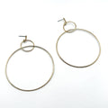 Vintage 70s Gold Tone Geometric Double Interlocking Hoop Dangle Earrings
