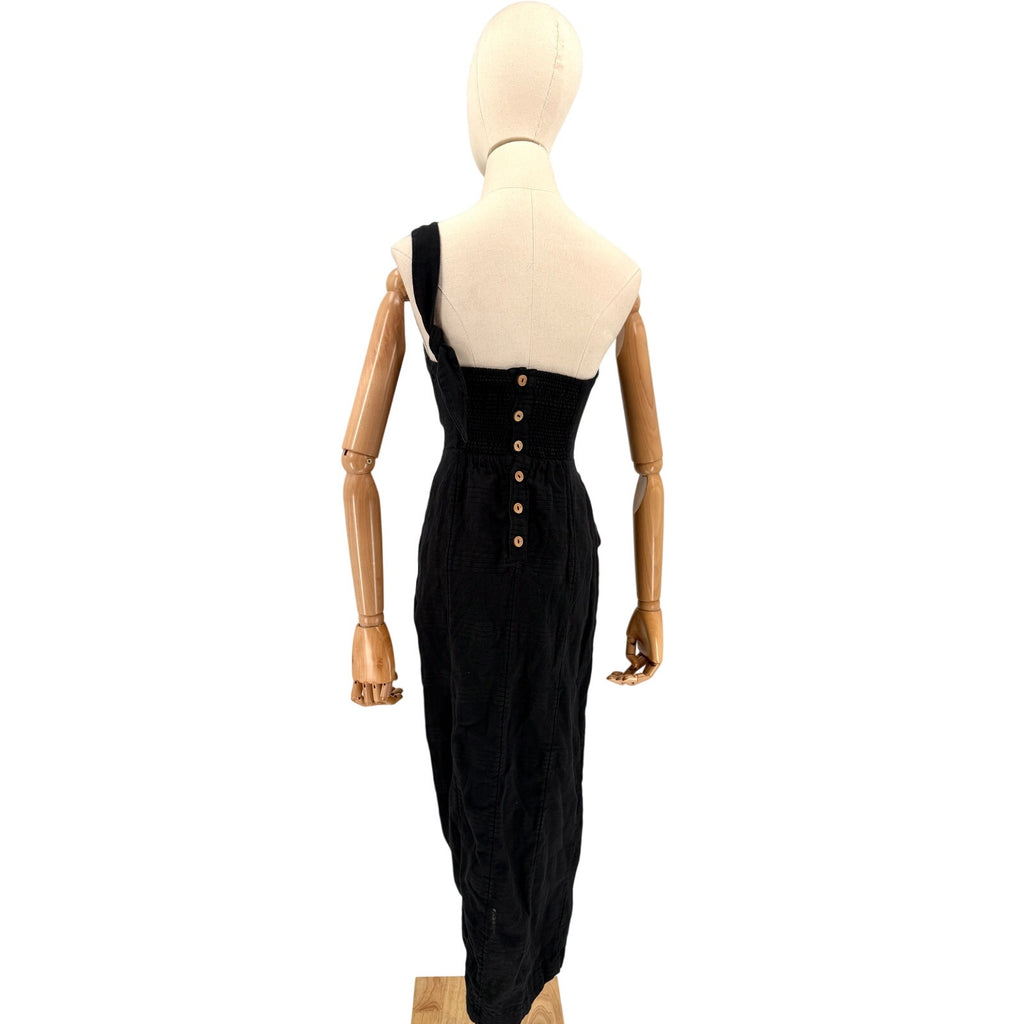 NEW Free People Black 100% Cotton Asymmetrical One-Shoulder Wrap Midi Dress