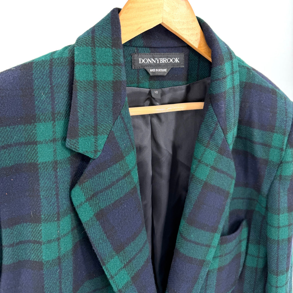 Vintage 90s Donnybrook Navy Green Black Watch Tartan Blazer