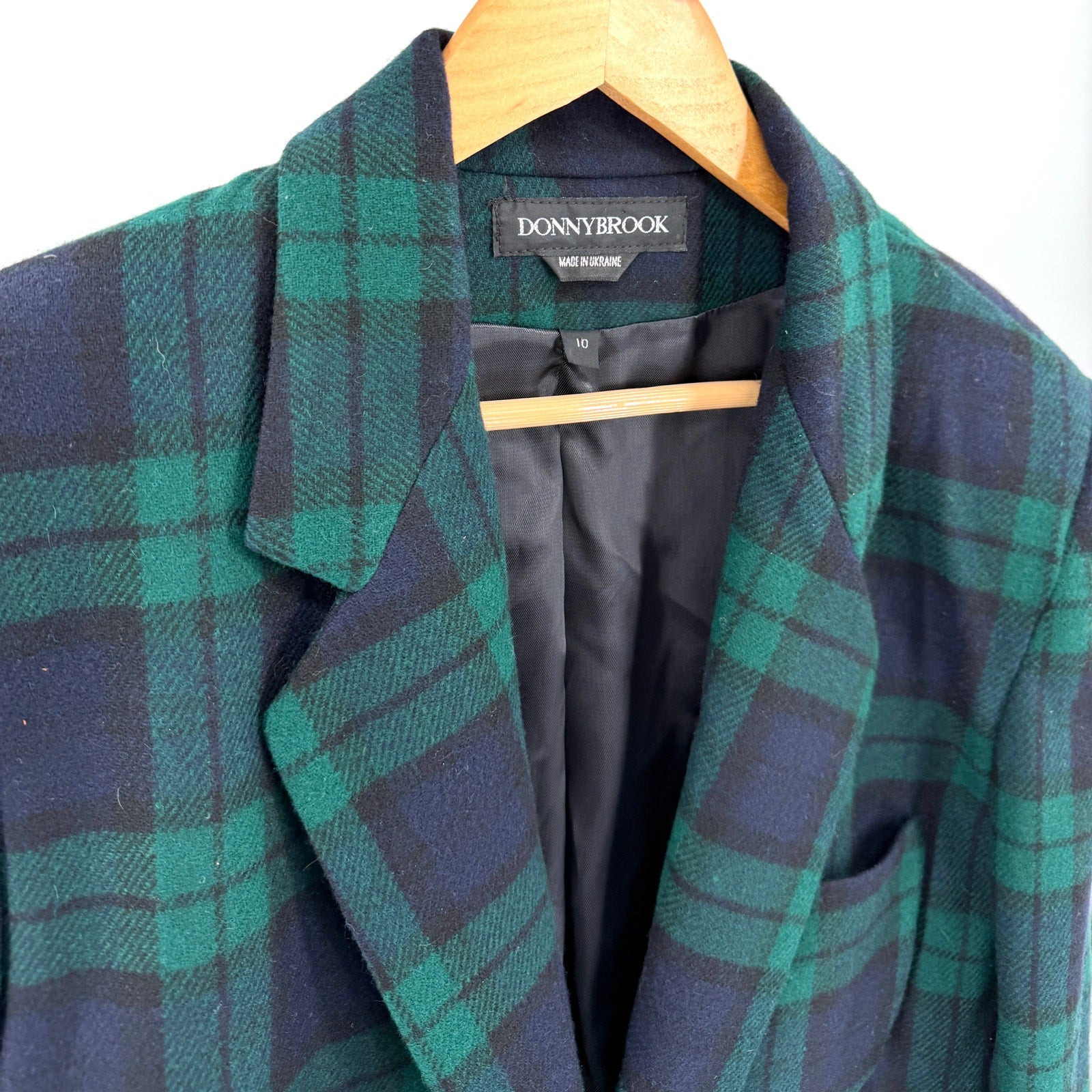 Vintage 90s Donnybrook Navy Green Black Watch Tartan Blazer