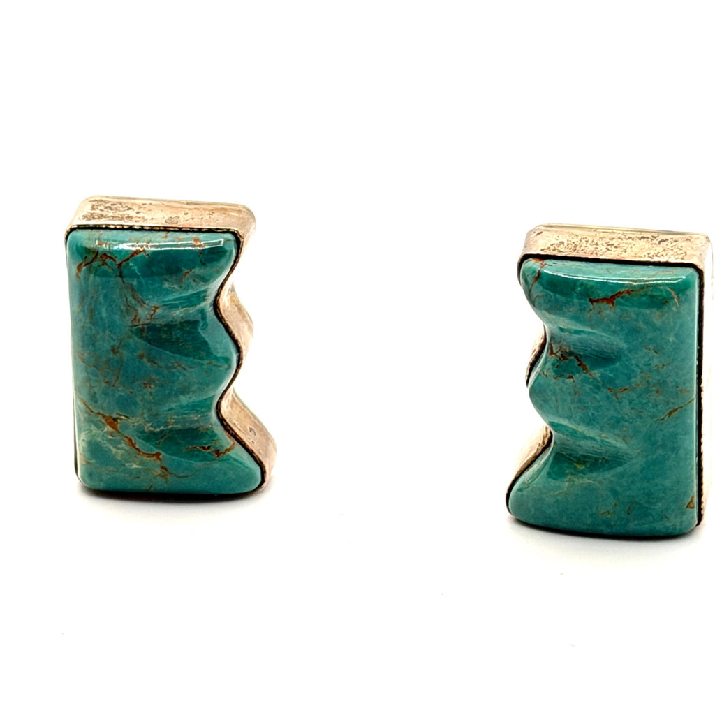 Vintage 90s Stamped Silver Creations Troutman Sterling Turquoise Clip Earrings