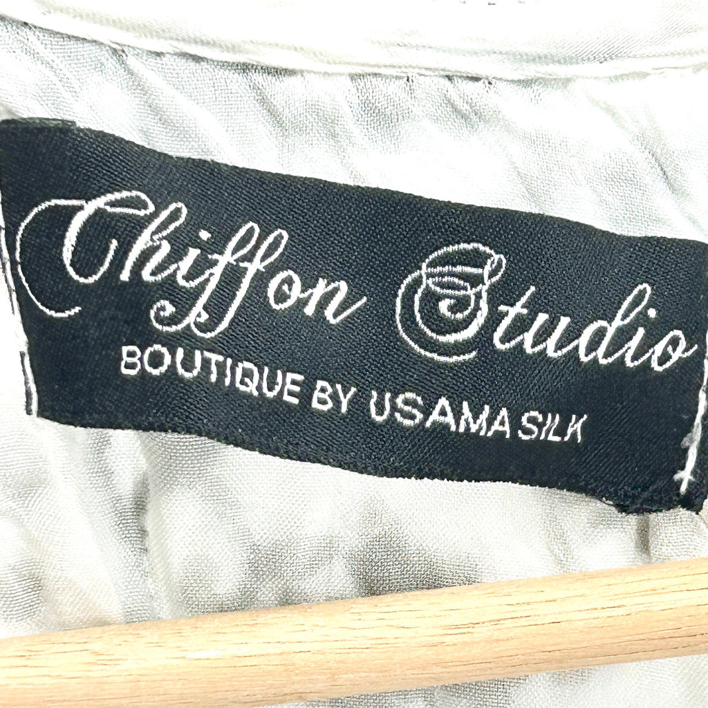 Vintage Y2K Chiffon Studio Black White Embroidered Silk Indian Kurta