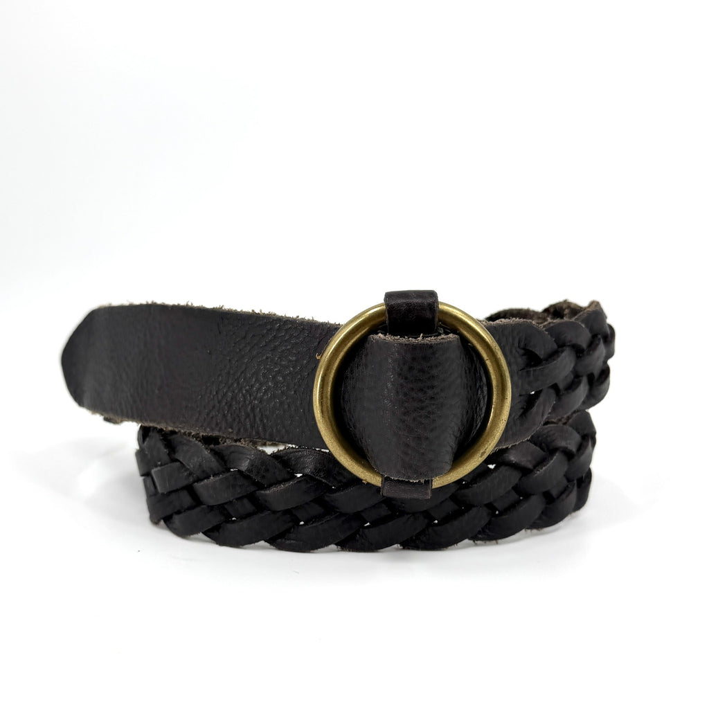 J.Crew Black Genuine Leather Braided O-Ring Buckle Belt