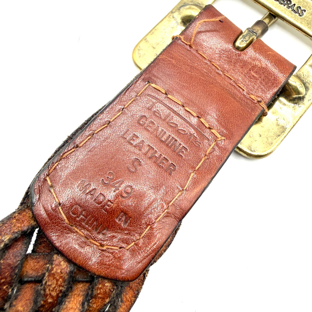 Vintage 90s Talbots Brown Genuine Leather Woven Brass Buckle Belt