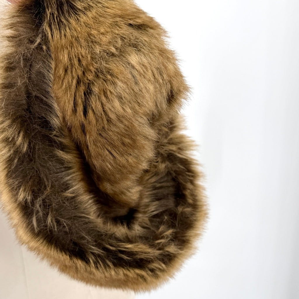 Vintage Y2K Brown Faux Fur Fluffy Slip On Warm Winter Headband Wrap