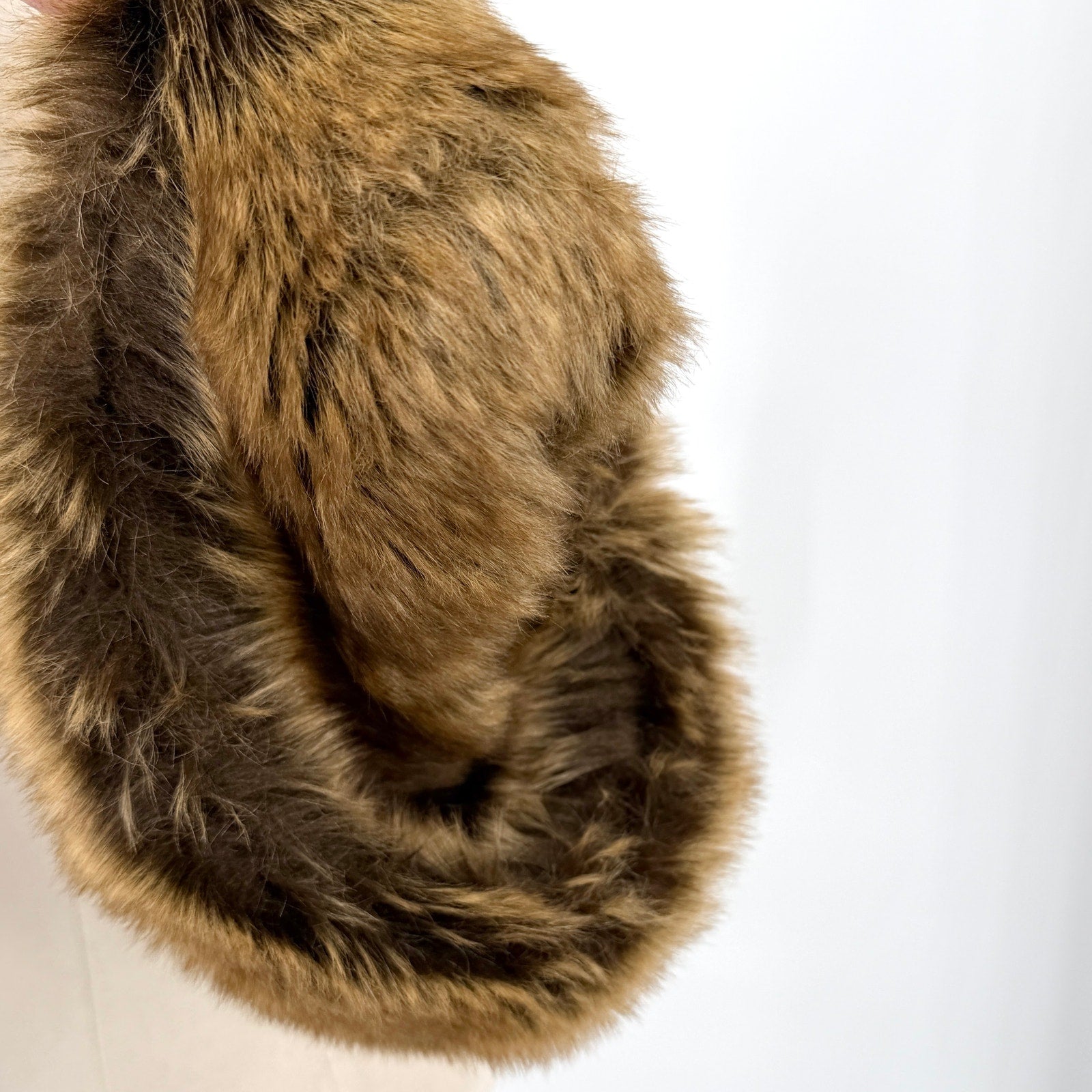 Vintage Y2K Brown Faux Fur Fluffy Slip On Warm Winter Headband Wrap