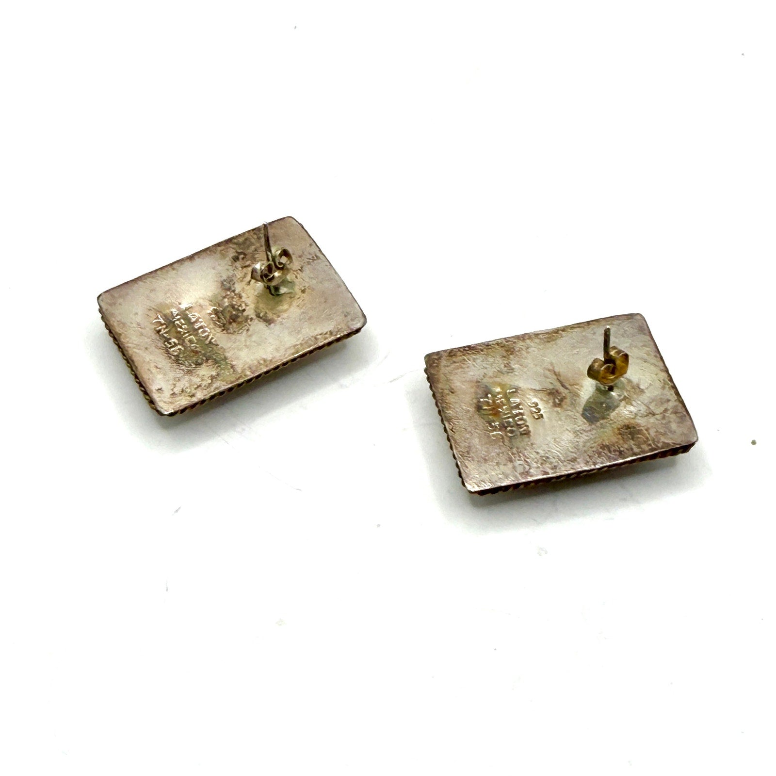 Vintage 90s Stamped Mexico 925 Sterling Silver Brass Rope Trim Post Earrings