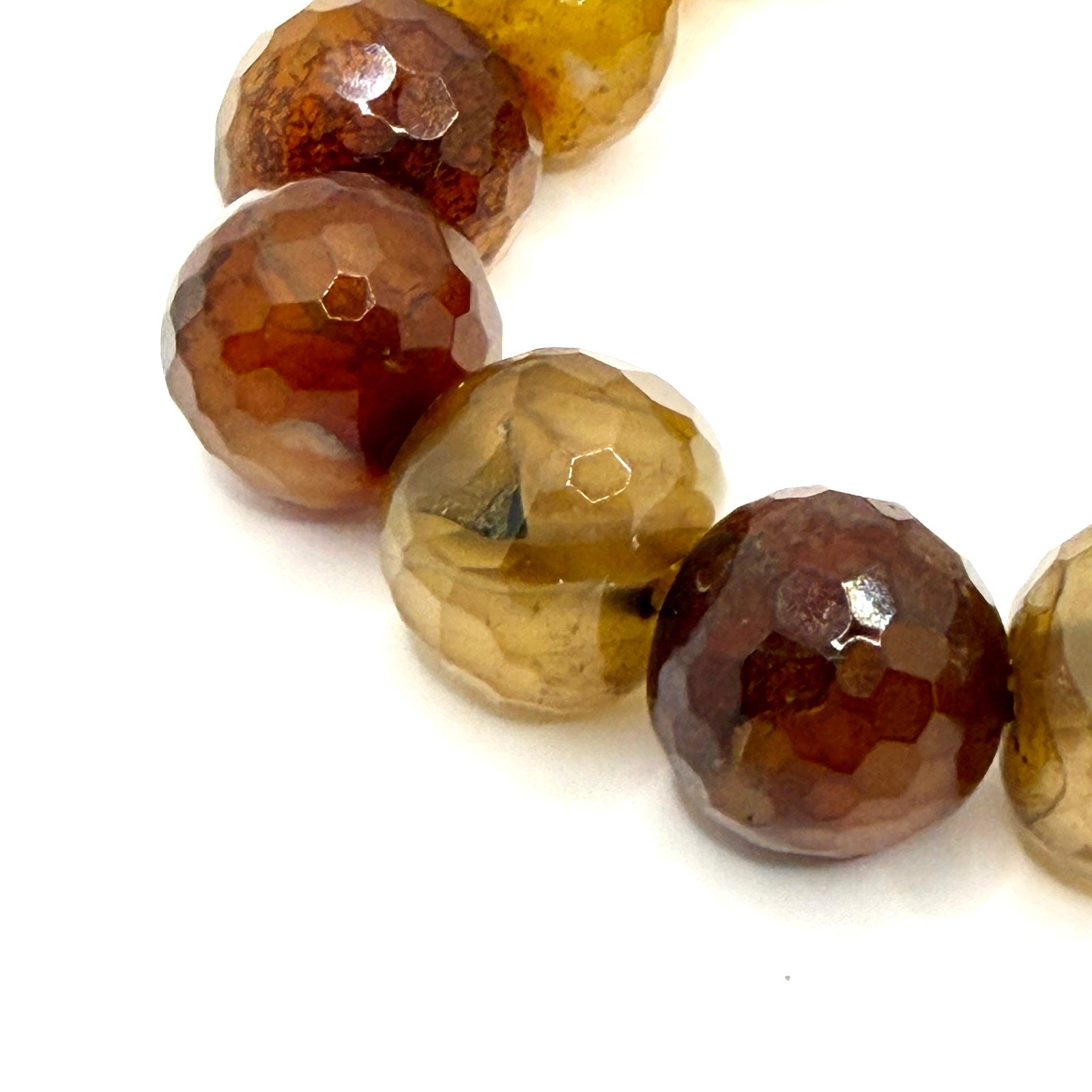 Brown Amber-Colored Faceted Agate Gemstone Chunky Stretch Beaded Bracelet