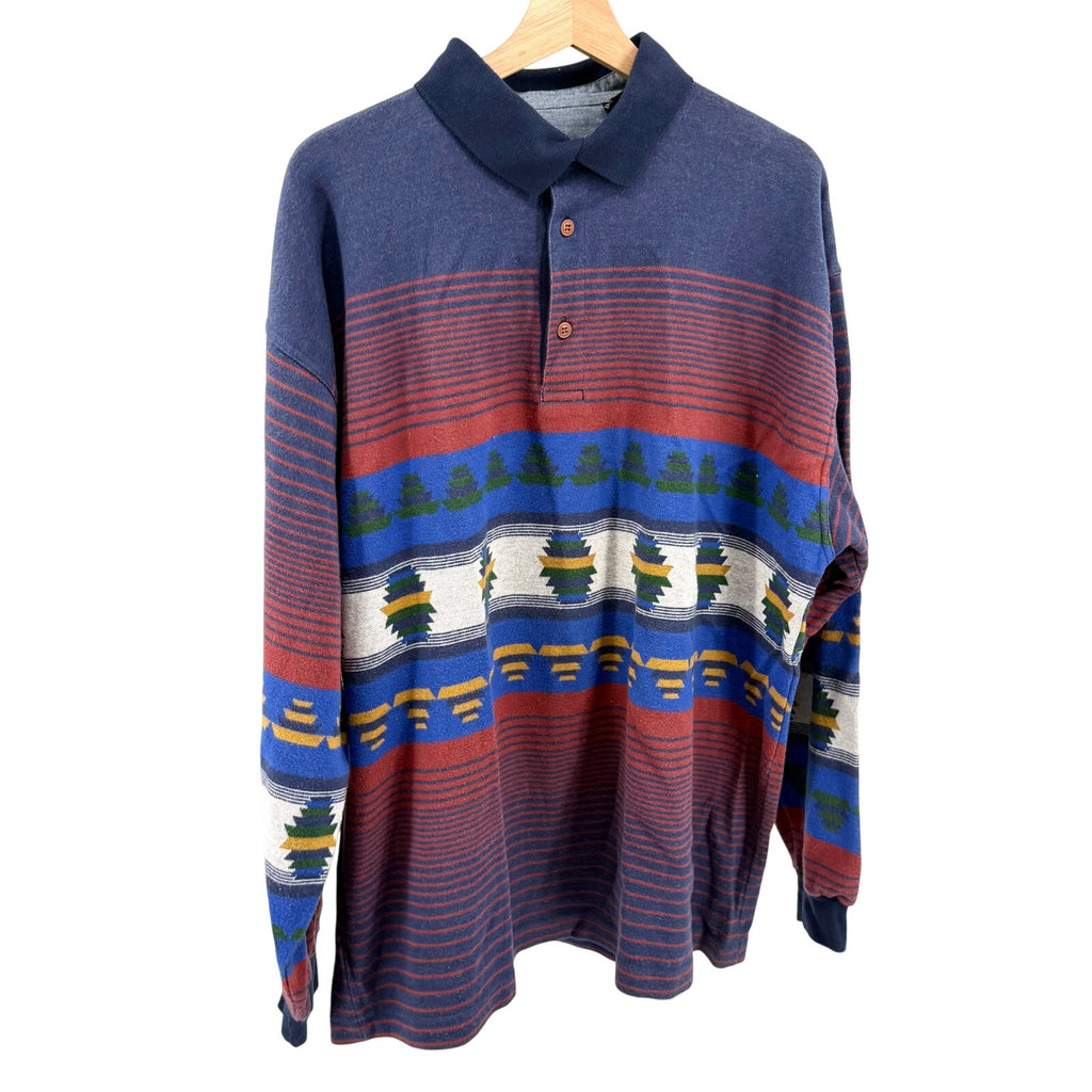 Vintage 90s Bayou Sport Aztec 100% Cotton Long Sleeve Polo
