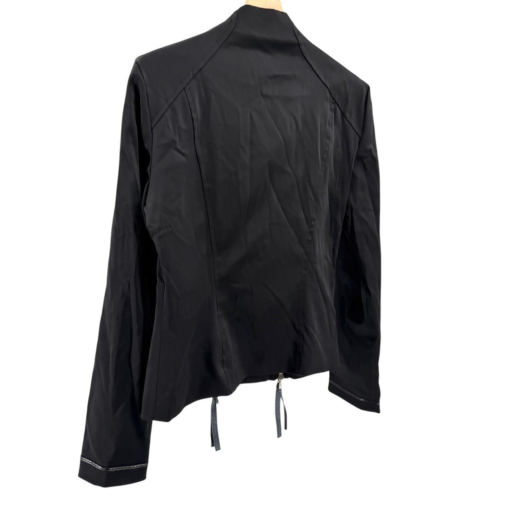 Vintage Y2K Sharagano Black Satin Snakeskin Trim Double Zip Moto Jacket