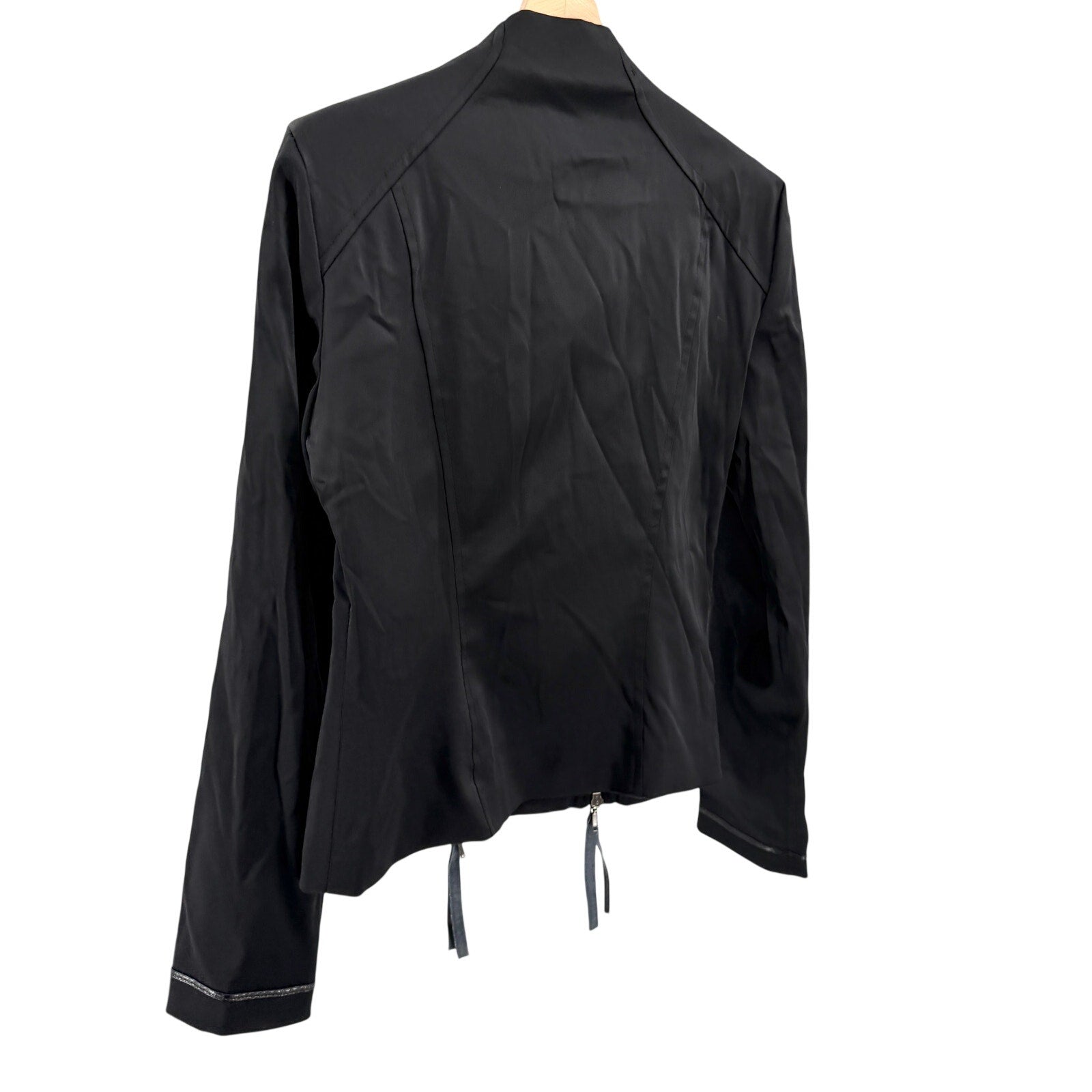 Vintage Y2K Sharagano Black Satin Snakeskin Trim Double Zip Moto Jacket
