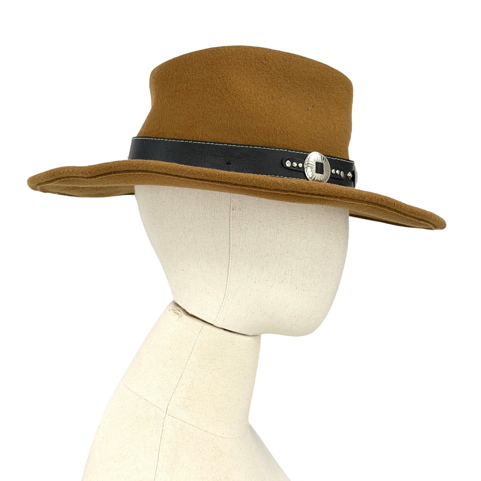 Vintage Y2k Peruvian Connection Warm Brown Wool Western Silver Concho Cowboy Hat