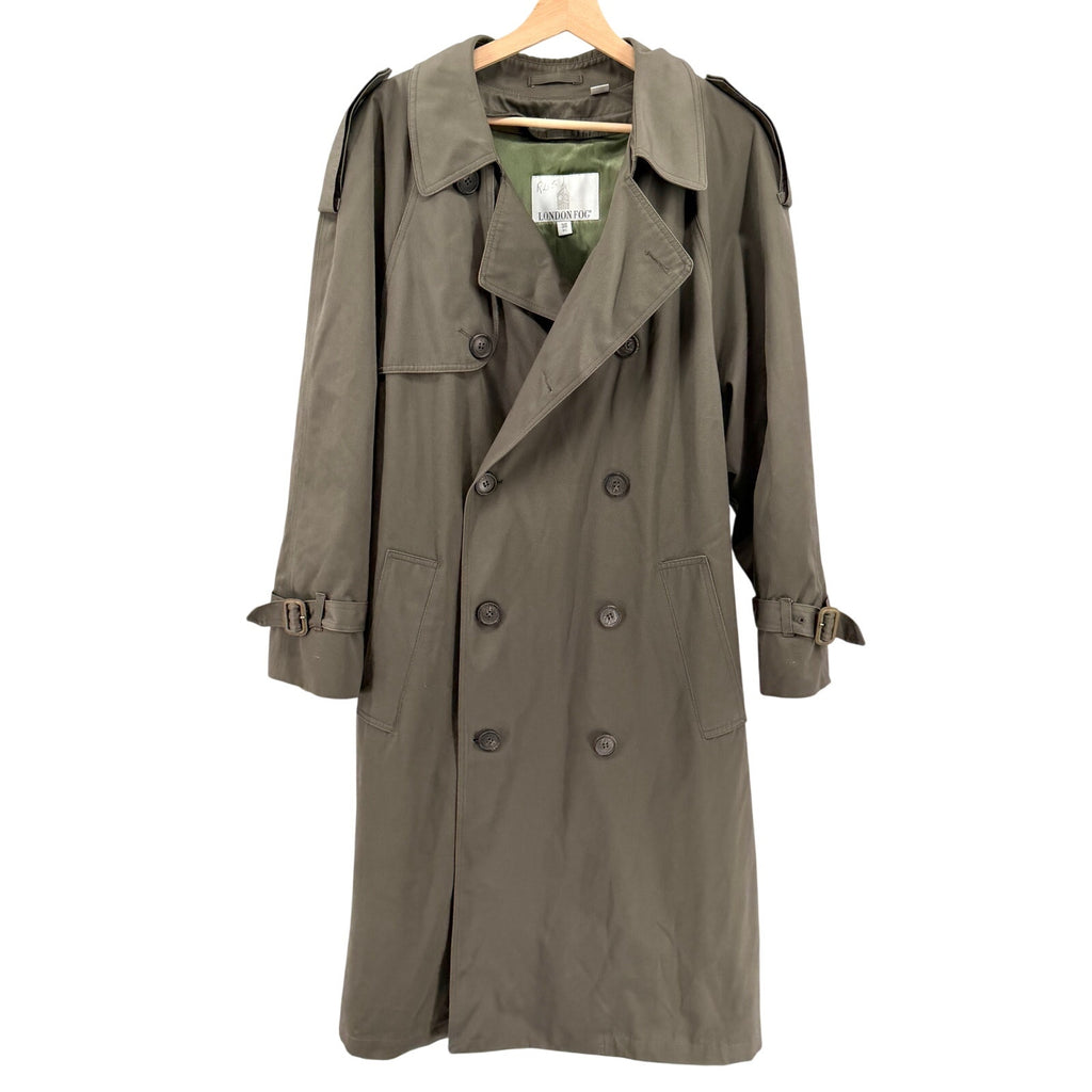 Vintage 80s London Fog Olive Green Double Breasted Zip In Liner Trench Coat